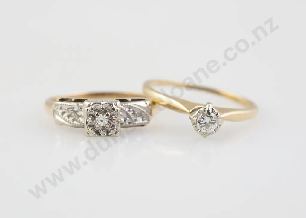Two 14ct Solitaire Diamond Rings Image 1++