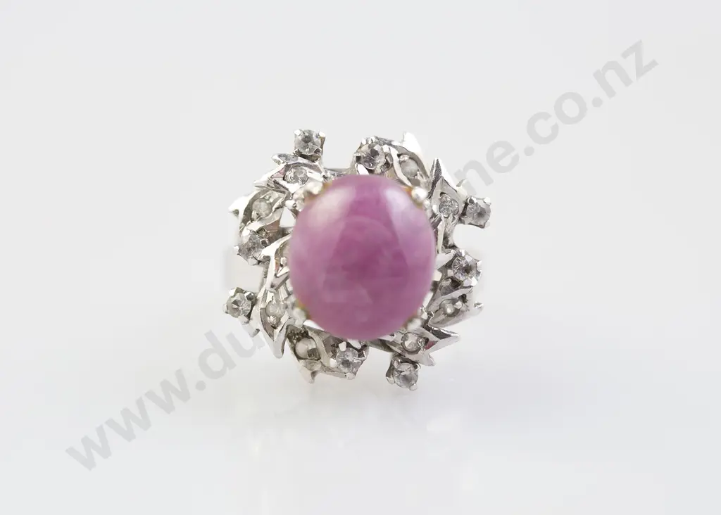 9ct White Gold Cabochon Ruby and Spinel Dress Ring Image 1++