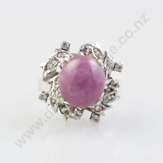 9ct White Gold Cabochon Ruby and Spinel Dress Ring