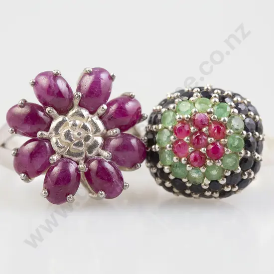 Two Silver and Gem Dress Rings