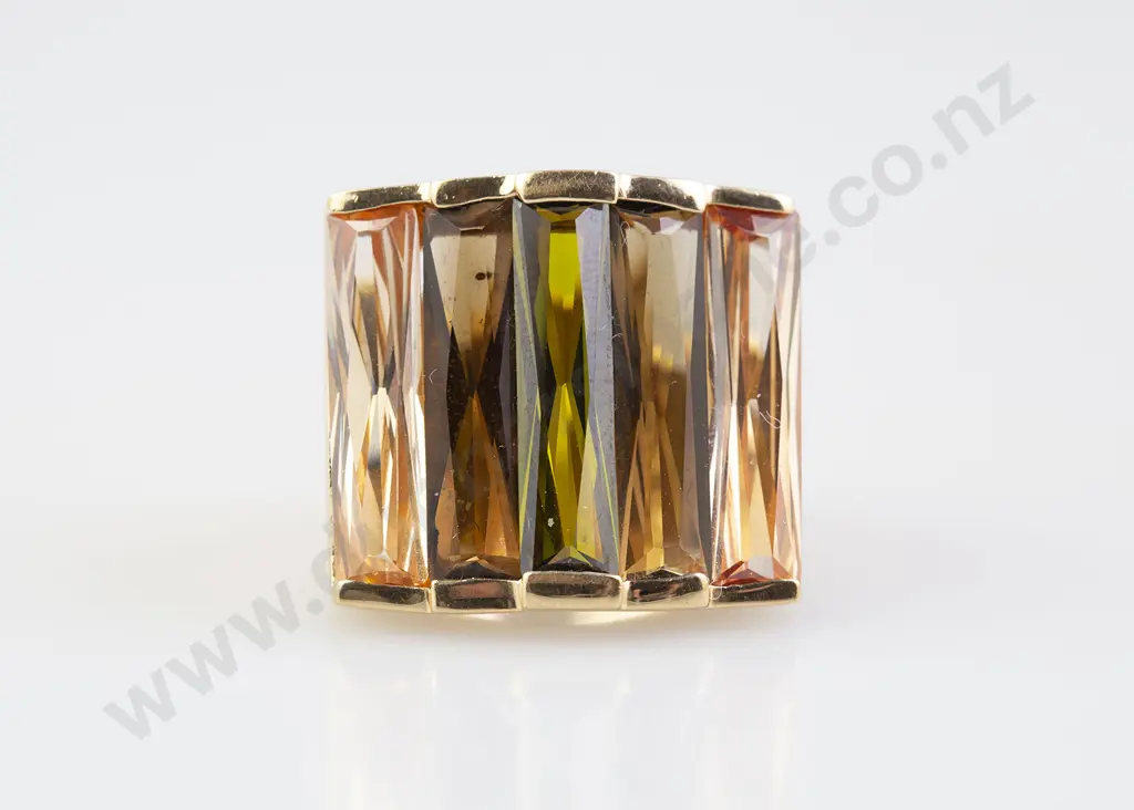 Gold Plate and Gem Quartz Dress Ring Image 1++