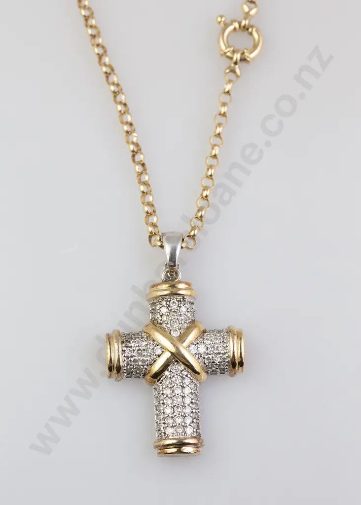 .925 Silver and Crystal Cross Pendant on 9ct Trace Link Neck Chain Image 1++