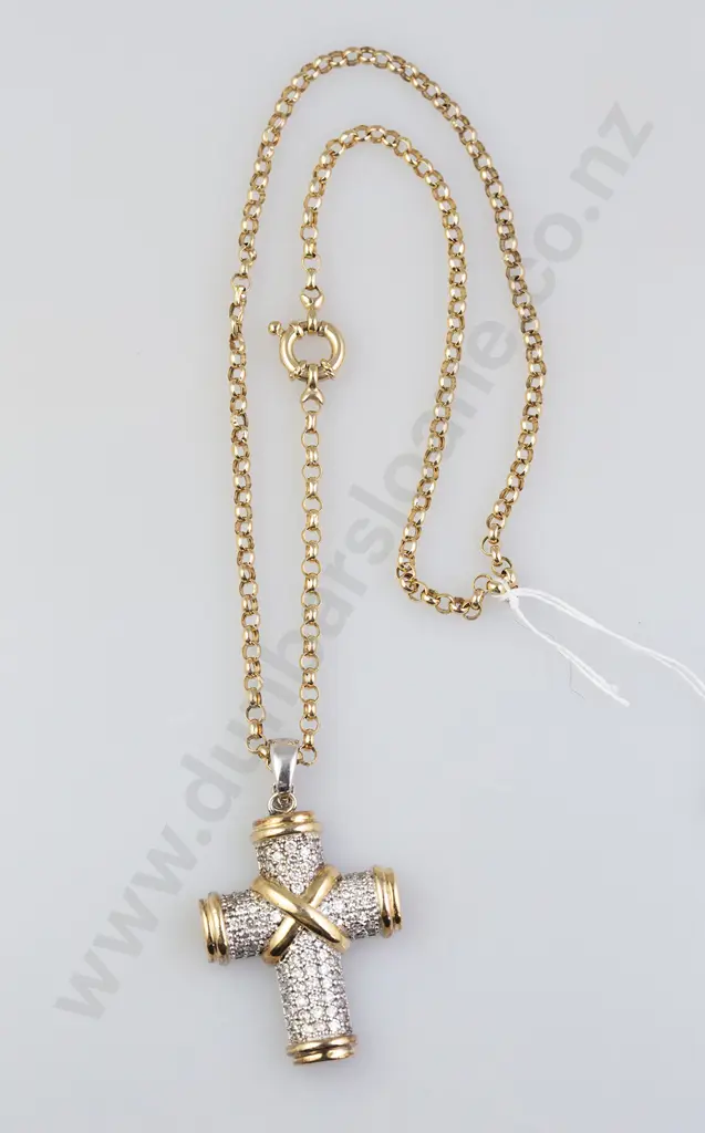 .925 Silver and Crystal Cross Pendant on 9ct Trace Link Neck Chain Image 1++