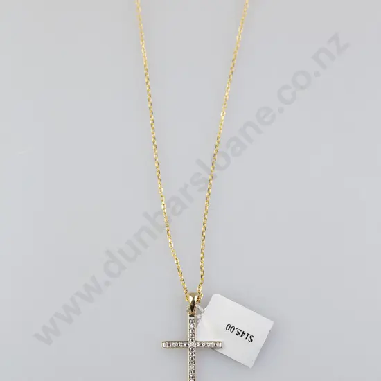 As New 9ct White Gold Six Stone Diamond Cross Pendant