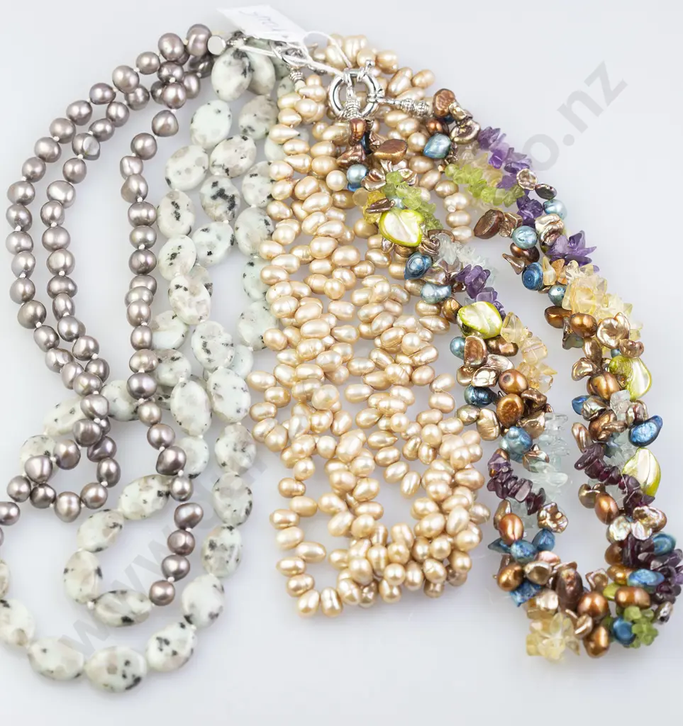 Three Fresh Water Pearl and Gem Necklaces Image 1++