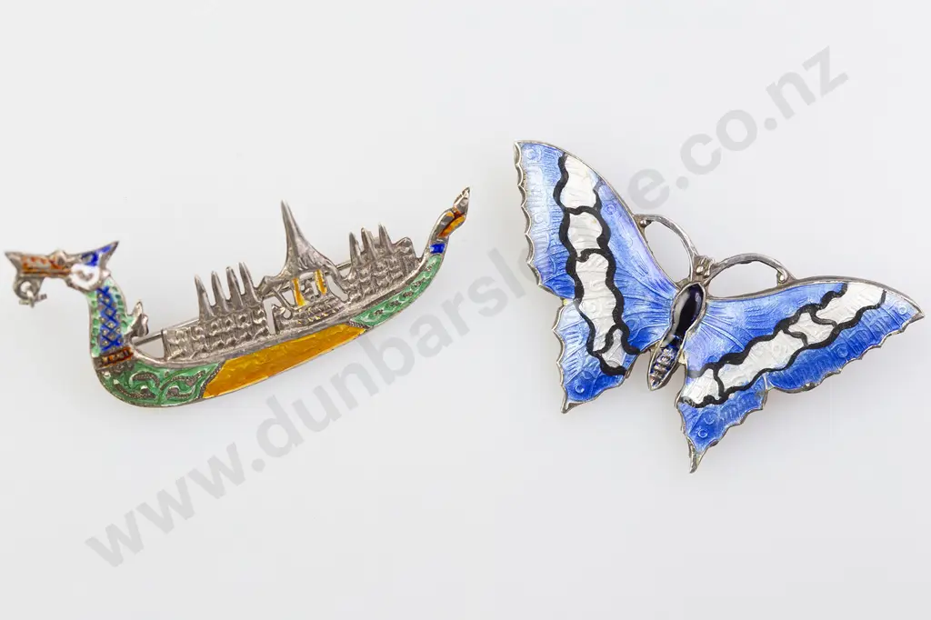 Two Silver and Enamel Brooches Image 1++