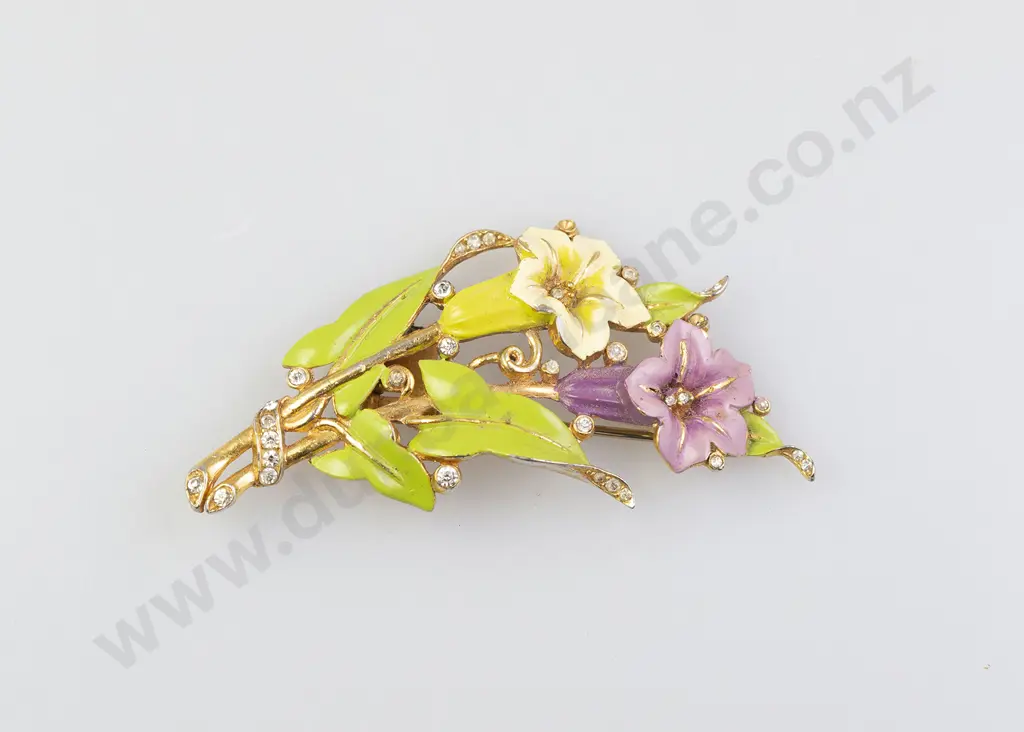 Vintage Trifari Floral Enamel Spray Brooch Image 1++