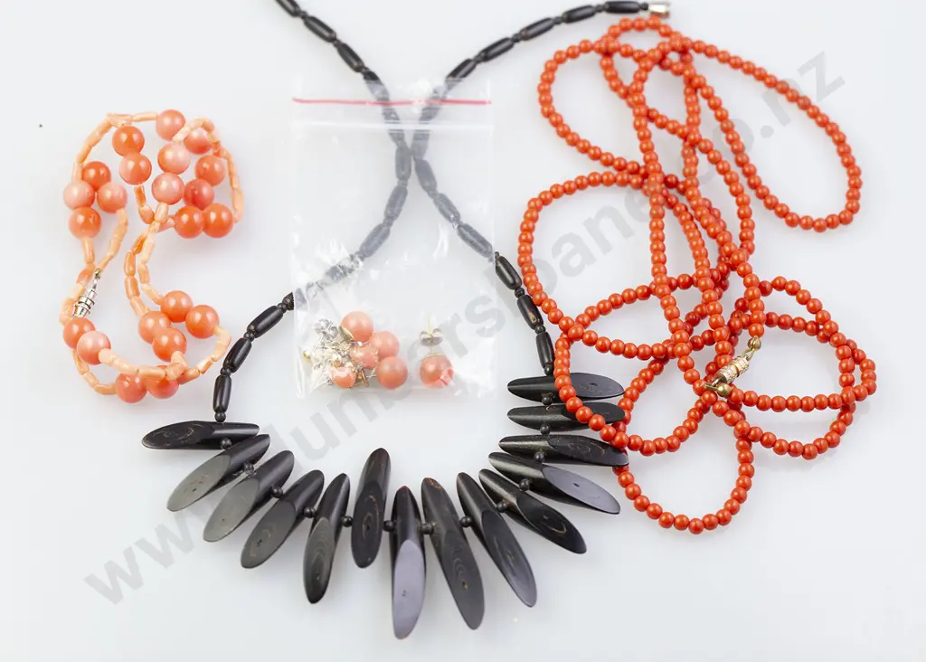 Three Coral Bead Necklaces with Earrings Image 1++