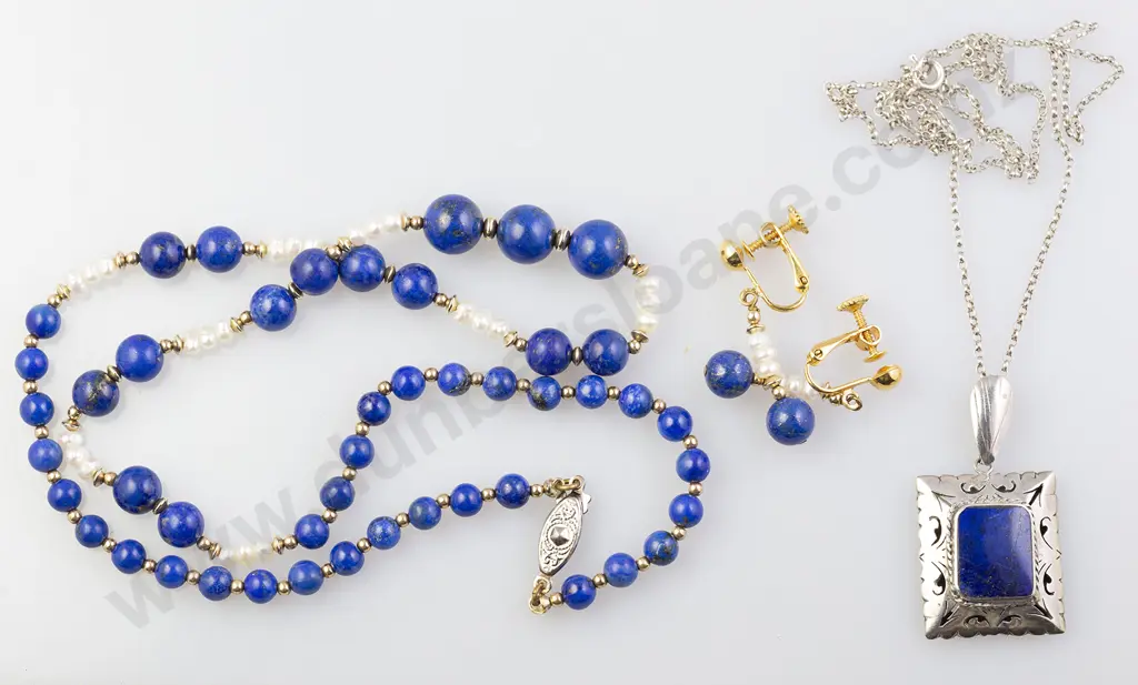 Single Strand Lapis and Freshwater Pearl Necklace Image 1++