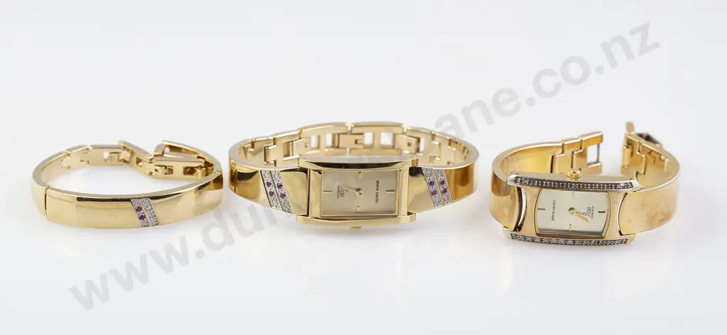 Two Pierre Cardin Ice Diamond Wrist Watches and Matching Bracelet Image 1++