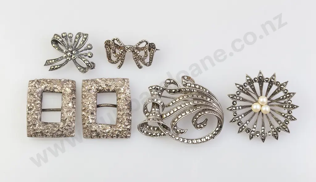 Four S/S Marcasite Brooches Image 1++