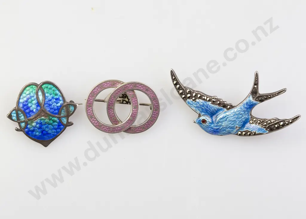 S/S Enamel and Marcasite Swallow Brooch Image 1++