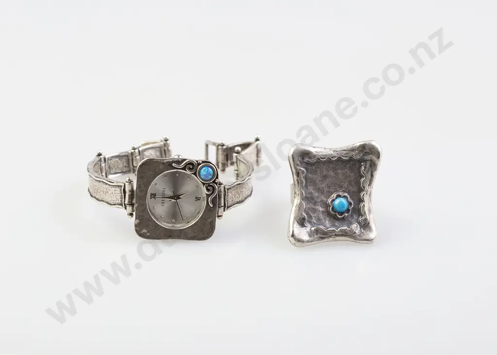 .925 Shablool Fancy Wrist Watch and Avgad (Israel) white metal ring Image 1++