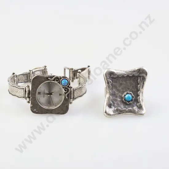 .925 Shablool Fancy Wrist Watch and Avgad (Israel) white metal ring