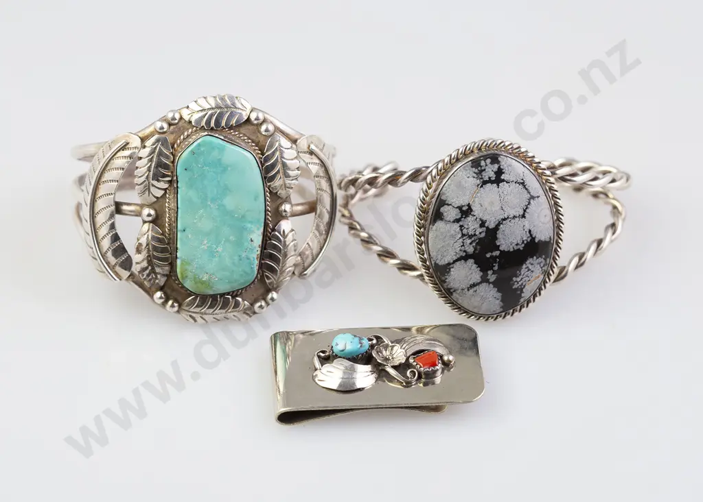 Two S/S Turquoise North American Cuff Bracelets Image 1++