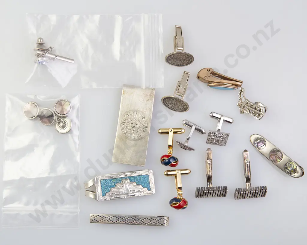 Various Gents Silver and Other Cufflinks and two note clips Image 1++