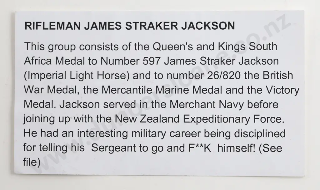 Five Medal Group to Rifleman 597 James Straker Jackson Image 1++