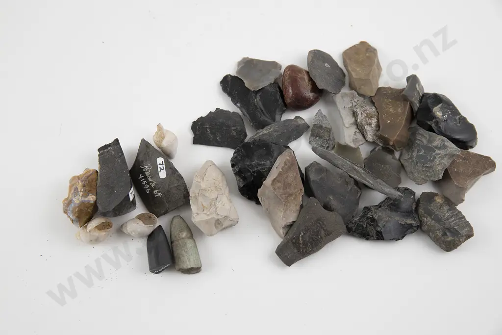 Large collection of adze cutting tips and a Moa Gizzard stone Image 1++