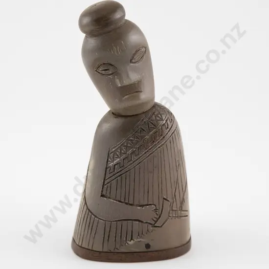 Horn Bottle Carved As A Maori Figure