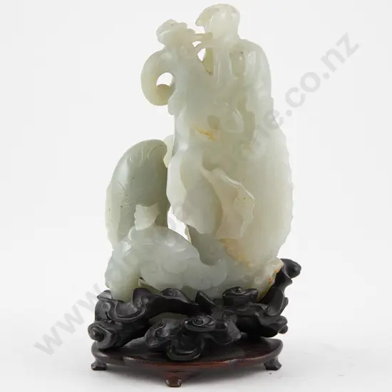 Chinese Celadon Jade Dragon Raised on a fitted stand