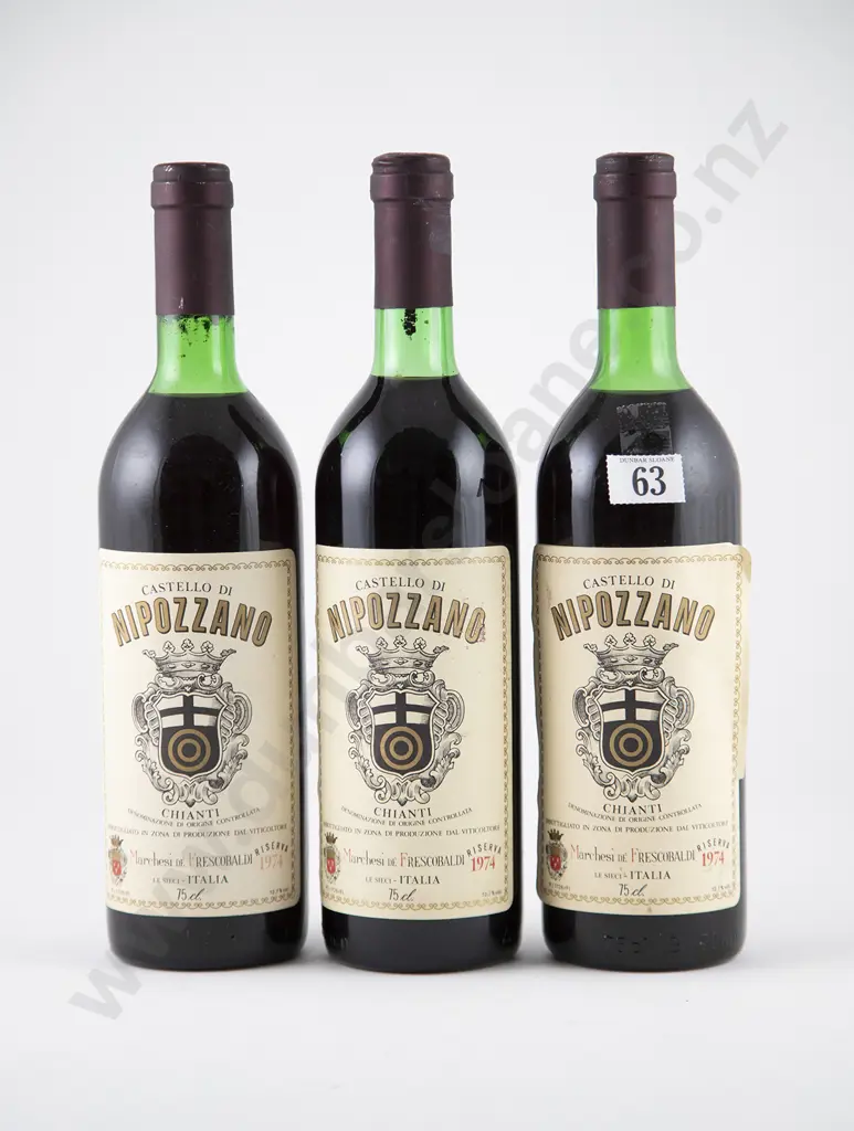 3 bottles 1974 Marchesi Frescobaldi Castello di Nipozzano Chianti Rufina Riserva Image 1++