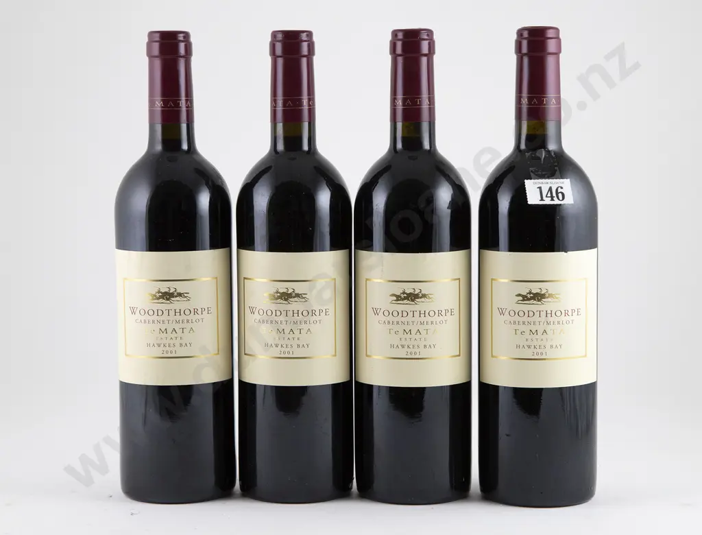 4 bottles 2001 Te Mata Estate Woodthorpe Cabernet/Merlot Image 1++