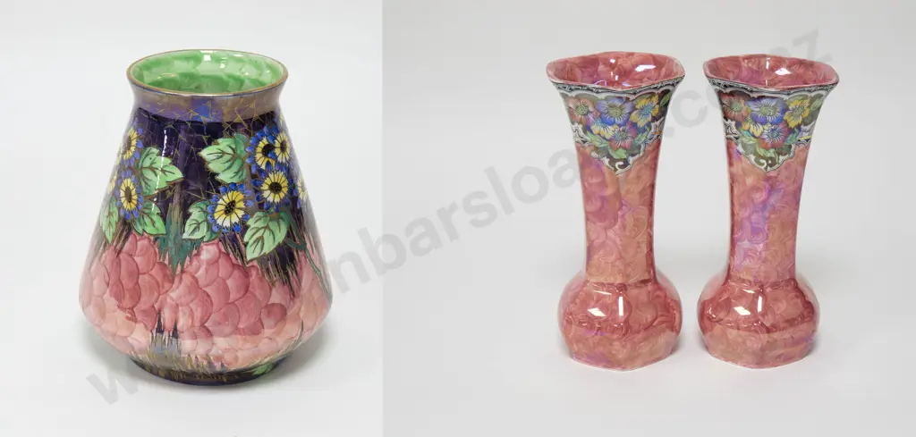 Pair of Maling Lustre Trumpet Vases together with Other Maling Vase (AF) (Ex Lot 8) Image 1++