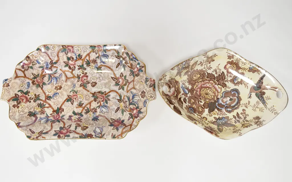 Two Floral Decorated Maling Shallow Dishes Image 1++
