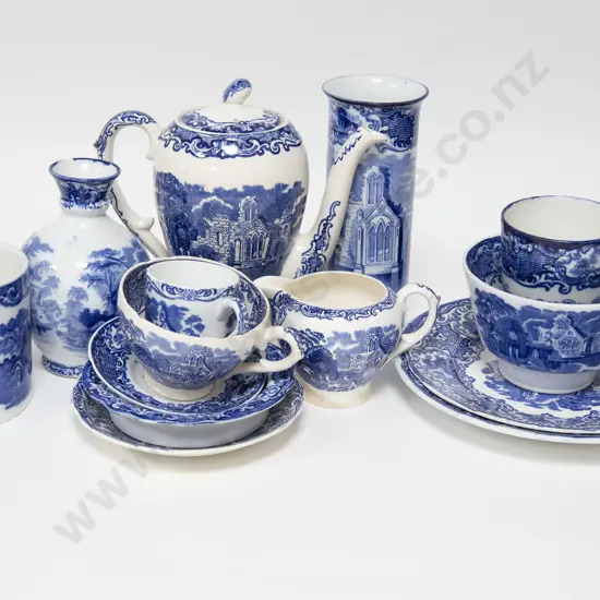 Fourteen Pieces of "Abbey" Blue & White China