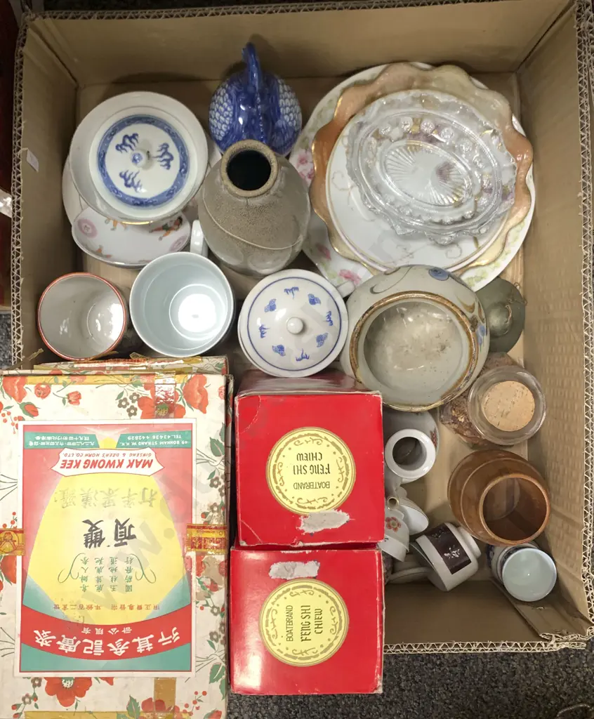 Box of Assorted Asian Ceramics and Assorted Image 1++