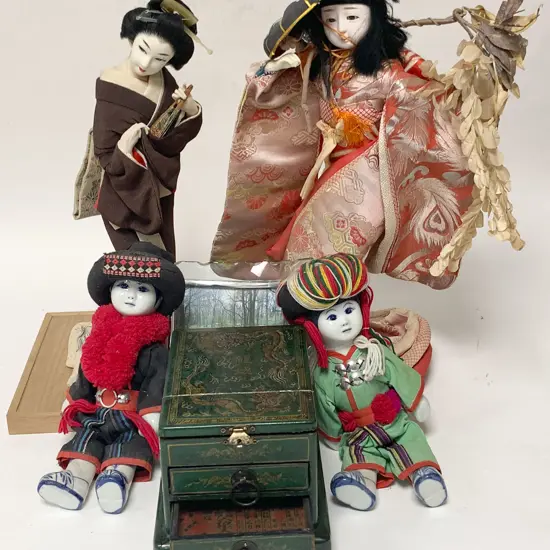 Box of Assorted Asian Ornaments incl. Dolls