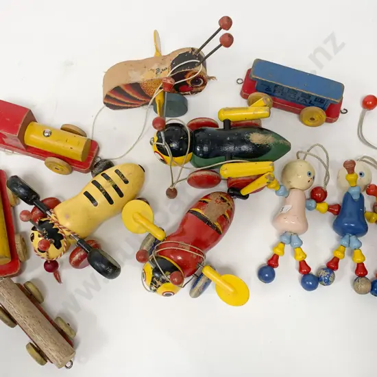 Box of Vintage Wooden Toys incl. Buzzy Bee