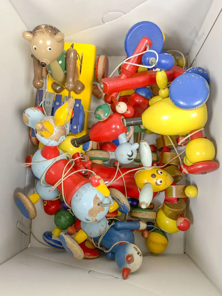 Box of Assorted Vintage Wooden Toys Image 1++