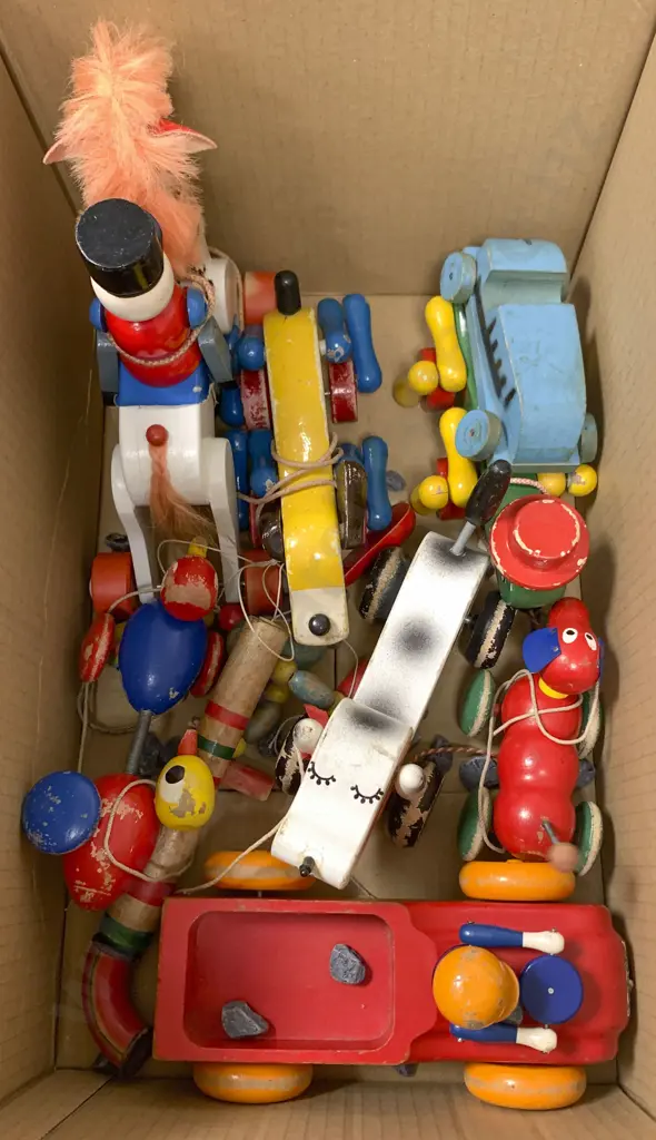 Box of Assorted Vintage Wooden Toys Image 1++