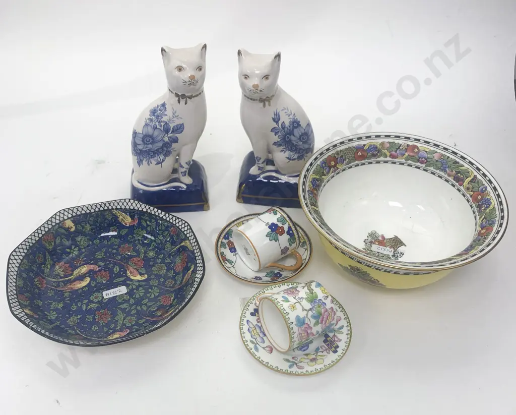 Wedgewood Fruit Bowl and Other China Together With Pair of Cat Ornaments Image 1++
