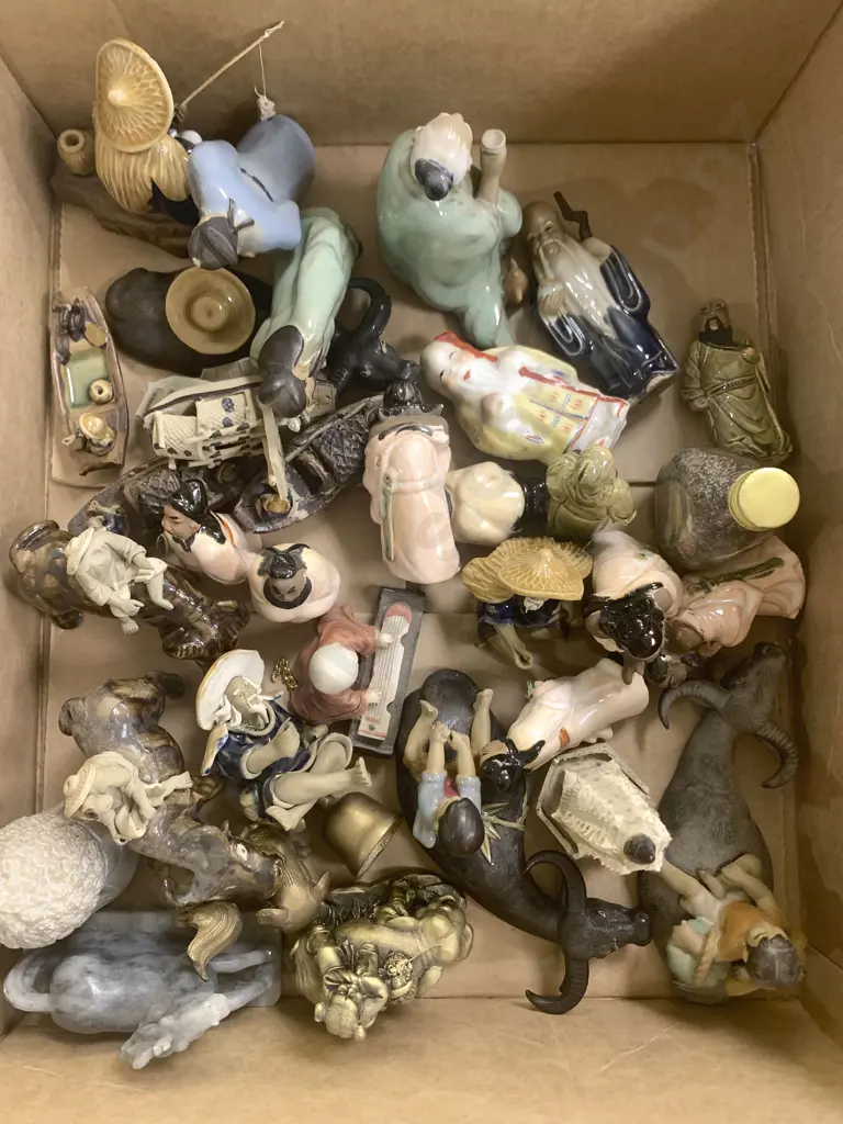 Box of Assorted Asian Figures and Ornaments Image 1++