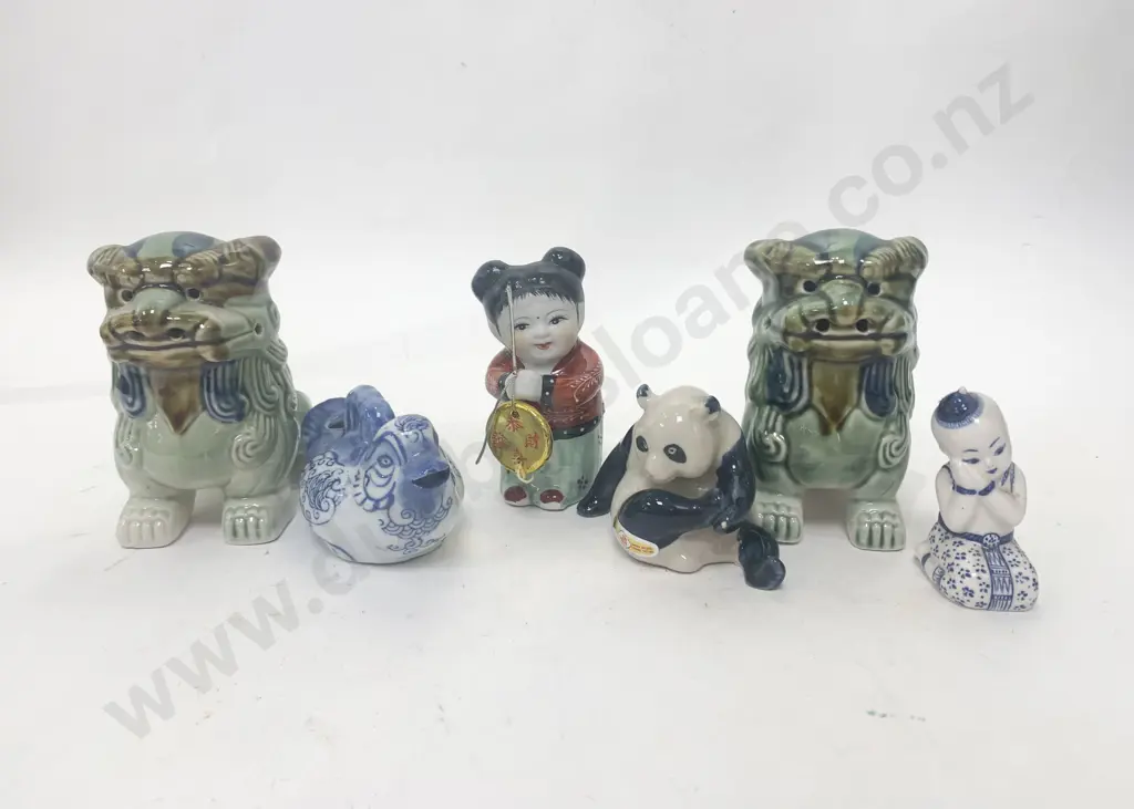 Box of Assorted Asian Figures and Ornaments incl. Temple Dogs Image 1++