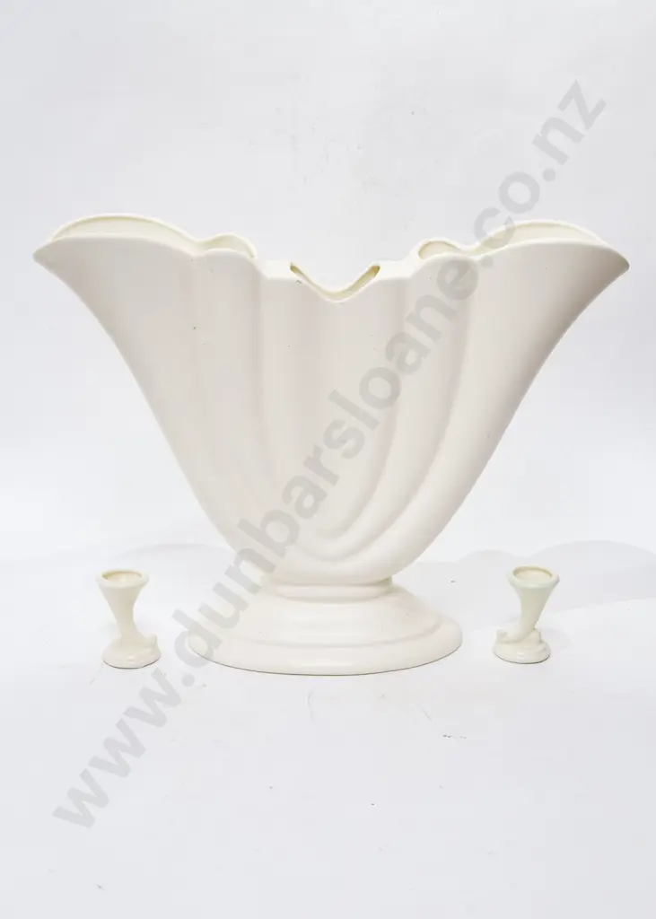 Large American White Glazed Pottery Vase Together with Two American Posy Vases Image 1++