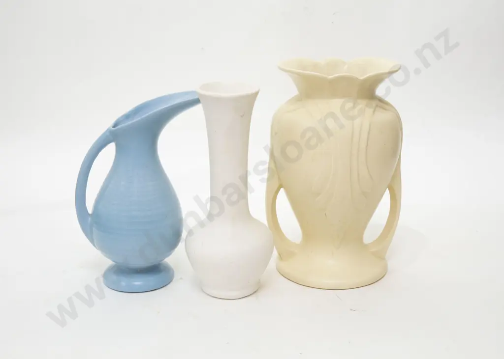 Three Pieces of American Pottery With Two Vases and Ewer Image 1++
