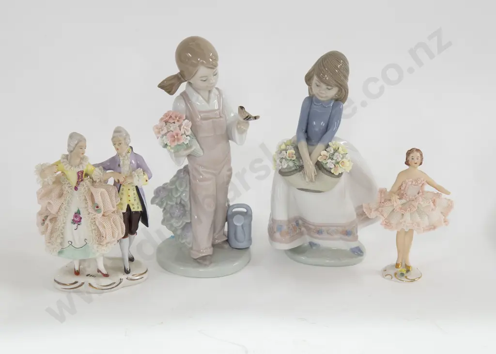 Two Lladro Figures of Girls With Flowers Together With Two Dresden Figures (AF) Image 1++