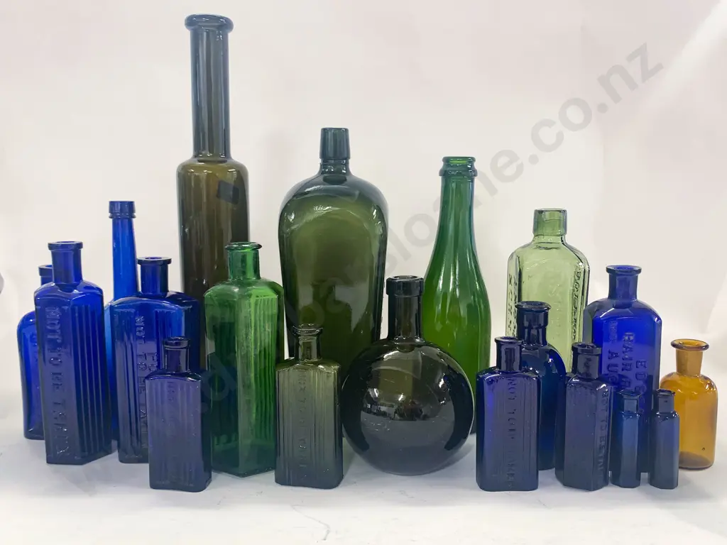 Box of Assorted Vintage Colored Bottles Image 1++