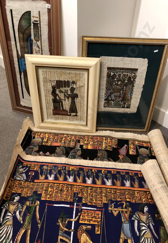 Three Framed Egyptian Works on Paper Together With Two Loose Image 1++
