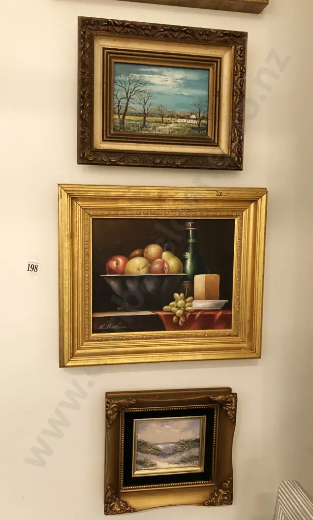 M. Hudson Still Life Together With Two Small Gilt Framed Oils Image 1++