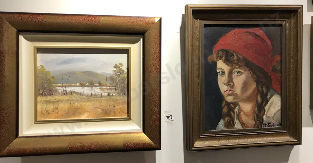 Oil Portrait of Girl Together With Acrylic Landscape Image 1++