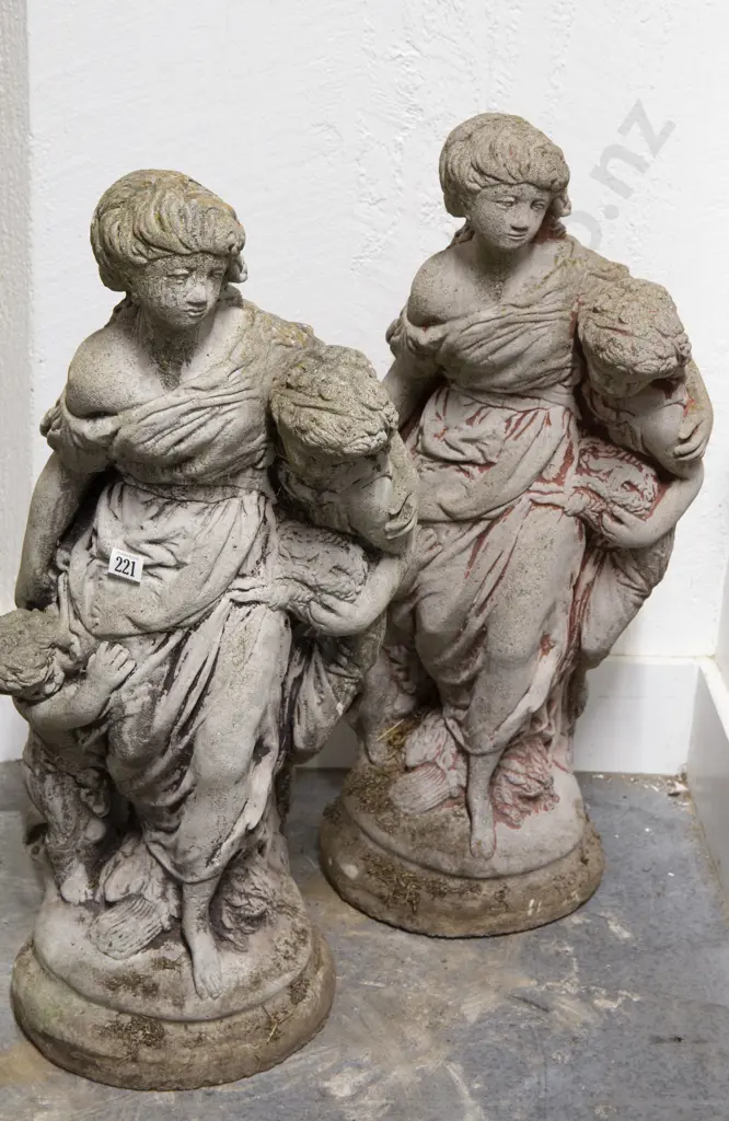 Pair of Composition Garden Statues of Classical Mother and Children Image 1++