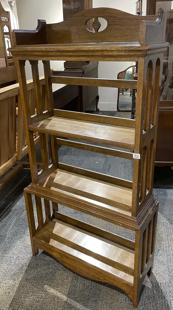 Arts and Crafts Oak Open Bookcase Image 1++