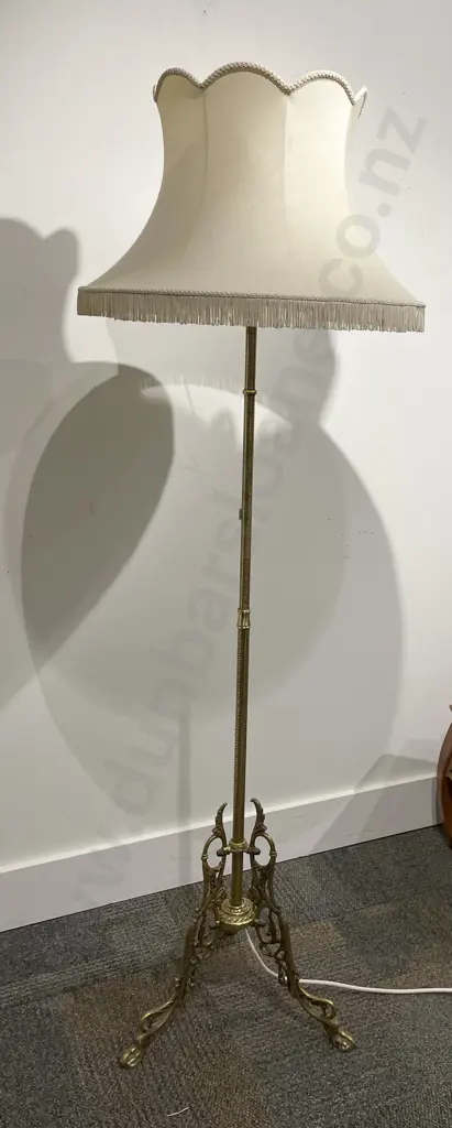 Gilt Metal Floor Lamp and Shade Image 1++