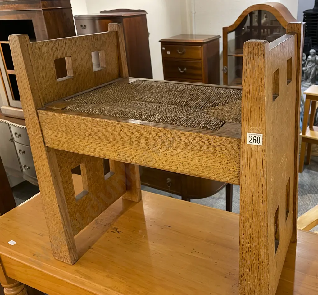 Arts and Crafts Blonde Oak Dressing Stool Image 1++