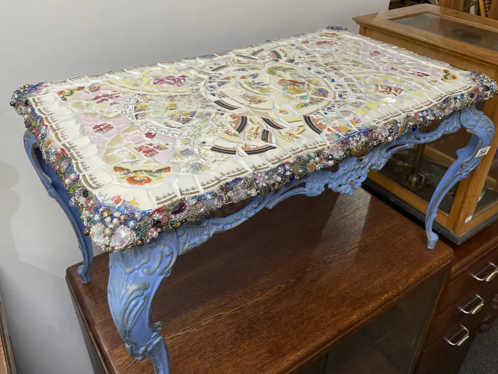 Mosaic Top Metal Base Coffee Table Image 1++