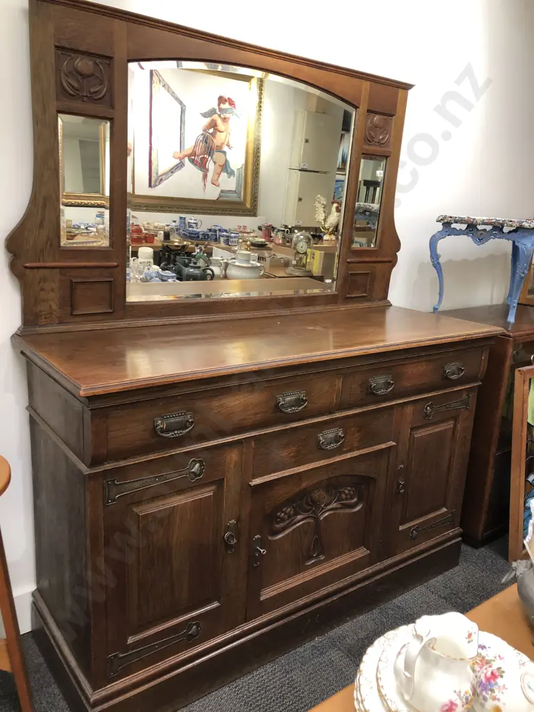 Oak Art Nouveau Mirror Back Sideboard Image 1++